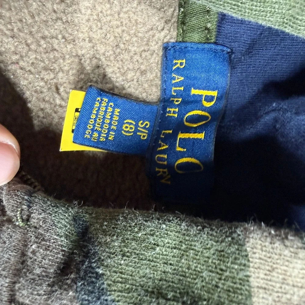 Polo Ralph Lauren Hoodie Boys Small 8 Green Camo Full Zip Fleece Sweatshirt Kids